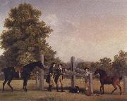 George Stubbs The Third Duke of Portand and his Brother,Lord Edward Bentinck,with Two Horses at a Leaping Bar France oil painting artist